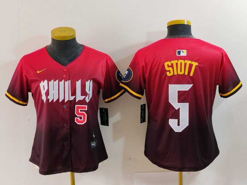 Womens Philadelphia Phillies #5 Bryson Stott Number Red 2024 City Connect Limited Jerseys